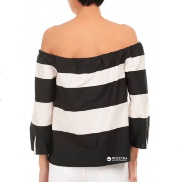 ZARA Strapless Striped Cropped Off Shoulder Blouse Black White XS - Picture 3 of 11